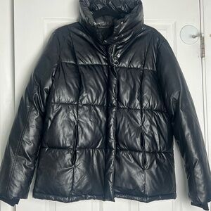 MCMXC Black Leather Puffer Jacket